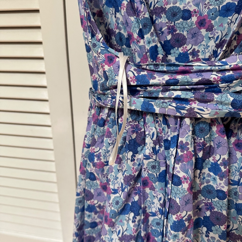 J. Crew Liberty Print Cotton Dress Adjustable Straps Open Back Pockets Size 6 - Picture 7 of 17